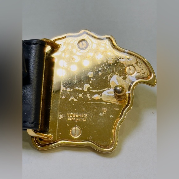 Versace La Medusa Greca Buckle Leather Belt Black 100 Cm DCU4140 Size 34 - Picture 11 of 16